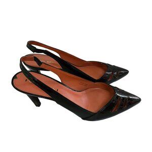 Via Spiga Gable Black Patent Leather Cut Out Point Toe Sling Back Shoes Size 9M